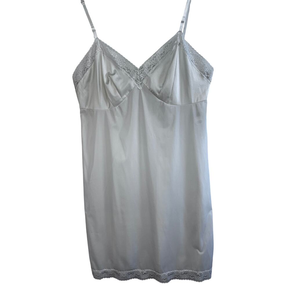 Y2K Vanity Fair White Nylon Full Slip Dress Lace Trim | Size 40 (L) Coquette